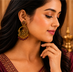 Purple Lotus Antique Gold Traditional Jhumka Earrings