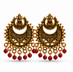Temple Lakshmi Antique Gold Hoop Earrings with Black Beads