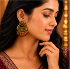 Temple Lakshmi Antique Gold Hoop Earrings with Black Beads