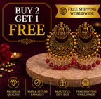 Temple Lakshmi Antique Gold Hoop Earrings with Black Beads