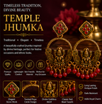 Antique Gold Lakshmi Temple Chandbali Earrings with Red Bead Drops
