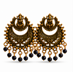 Antique Gold Lakshmi Temple Chandbali Earrings with Black Bead Drops