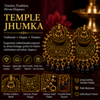 Antique Gold Lakshmi Temple Chandbali Earrings with Black Bead Drops