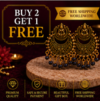 Antique Gold Lakshmi Temple Chandbali Earrings with Black Bead Drops