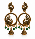 Temple Lakshmi Antique Gold Hoop Earrings with Maroon Beads