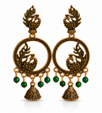 Temple Lakshmi Antique Gold Hoop Earrings with Maroon Beads