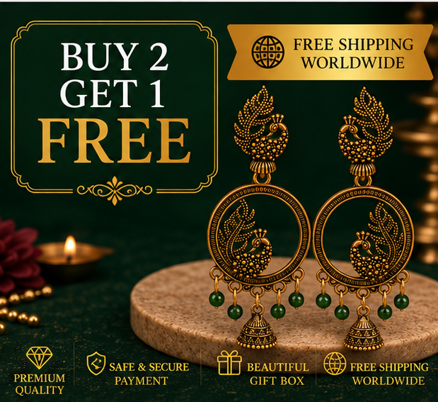 Temple Lakshmi Antique Gold Hoop Earrings with Maroon Beads