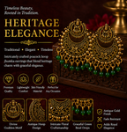 Antique Gold Lakshmi Temple Chandbali Earrings with Green Bead Drops
