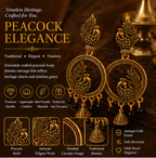 Antique Gold Peacock Hoop Dangler Earrings with Black Beads & Mini Jhumka