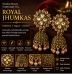 Antique Gold Floral AD Pearl Jhumka Earrings for Women