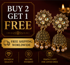 Antique Gold Floral AD Pearl Jhumka Earrings for Women