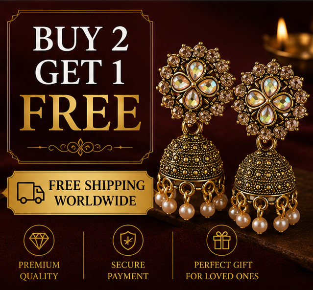 Antique Gold Floral AD Pearl Jhumka Earrings for Women