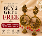 Peacock Antique Gold Hoop Jhumka Earrings with Green Beads