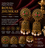 Antique Gold Floral Pearl Jhumka Earrings with Multicolor Stone Accents