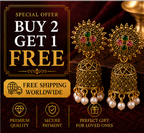 Antique Gold Floral Pearl Jhumka Earrings with Multicolor Stone Accents