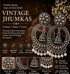 Oxidised Silver Floral Hoop Earrings with Mini Jhumka & Pearl Drops
