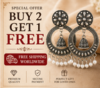 Oxidised Silver Floral Hoop Earrings with Mini Jhumka & Pearl Drops
