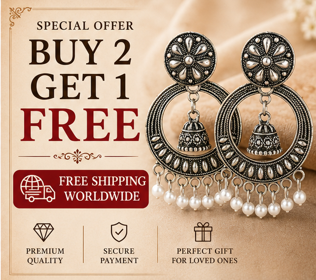Oxidised Silver Floral Hoop Earrings with Mini Jhumka & Pearl Drops