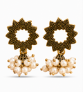 Antique Gold Sunflower Pearl Cluster Jhumka Earrings