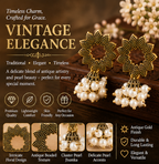 Antique Gold Sunflower Pearl Cluster Jhumka Earrings