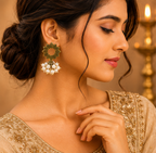 Antique Gold Sunflower Pearl Cluster Jhumka Earrings