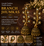 Antique Gold Crystal Vine Jhumka Earrings for Women
