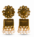 Antique Gold Floral Pearl Dangler Earrings – Traditional Ethnic Earrings