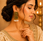 Antique Gold Floral Pearl Dangler Earrings – Traditional Ethnic Earrings