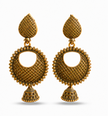 Antique Gold Textured Chandbali Earrings with Mini Jhumka
