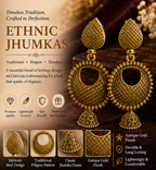 Antique Gold Textured Chandbali Earrings with Mini Jhumka