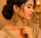 Antique Gold Textured Chandbali Earrings with Mini Jhumka