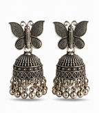 Oxidised Silver Butterfly Jhumka Earrings for Women