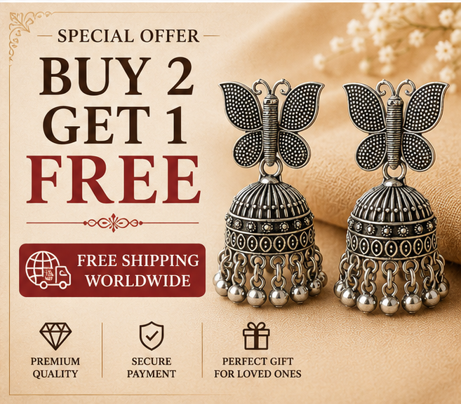 Oxidised Silver Butterfly Jhumka Earrings for Women