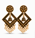 Antique Gold Geometric Pearl Dangler Earrings with Mini Jhumka