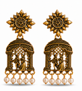 Antique Gold Dancing Couple Pearl Drop Temple Earrings