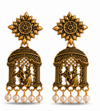 Antique Gold Dancing Couple Pearl Drop Temple Earrings
