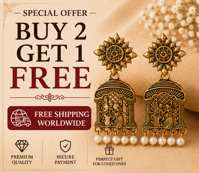 Antique Gold Dancing Couple Pearl Drop Temple Earrings