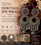 Oxidised Silver Floral Chandbali Earrings with Mini Jhumka