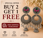 Oxidised Silver Floral Chandbali Earrings with Mini Jhumka