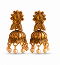 Antique Gold Floral Pearl Jhumka Earrings for Women