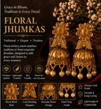 Antique Gold Floral Pearl Jhumka Earrings for Women