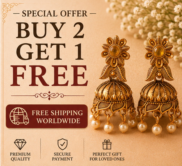 Antique Gold Floral Pearl Jhumka Earrings for Women