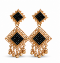 Antique Gold Black Crystal Geometric Statement Dangler Earrings