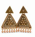 Antique Gold Triangle Pearl Drop Statement Earrings for Women