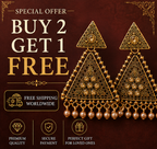 Antique Gold Triangle Pearl Drop Statement Earrings for Women