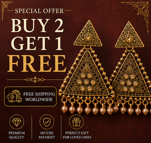 Antique Gold Triangle Pearl Drop Statement Earrings for Women