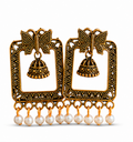 Antique Gold Butterfly Pearl Dangler Statement Earrings