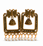 Antique Gold Butterfly Pearl Dangler Statement Earrings