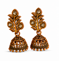 Antique Gold Leaf Crystal Jhumka Earrings for Women