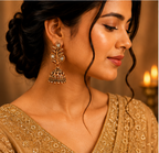 Antique Gold Leaf Crystal Jhumka Earrings for Women